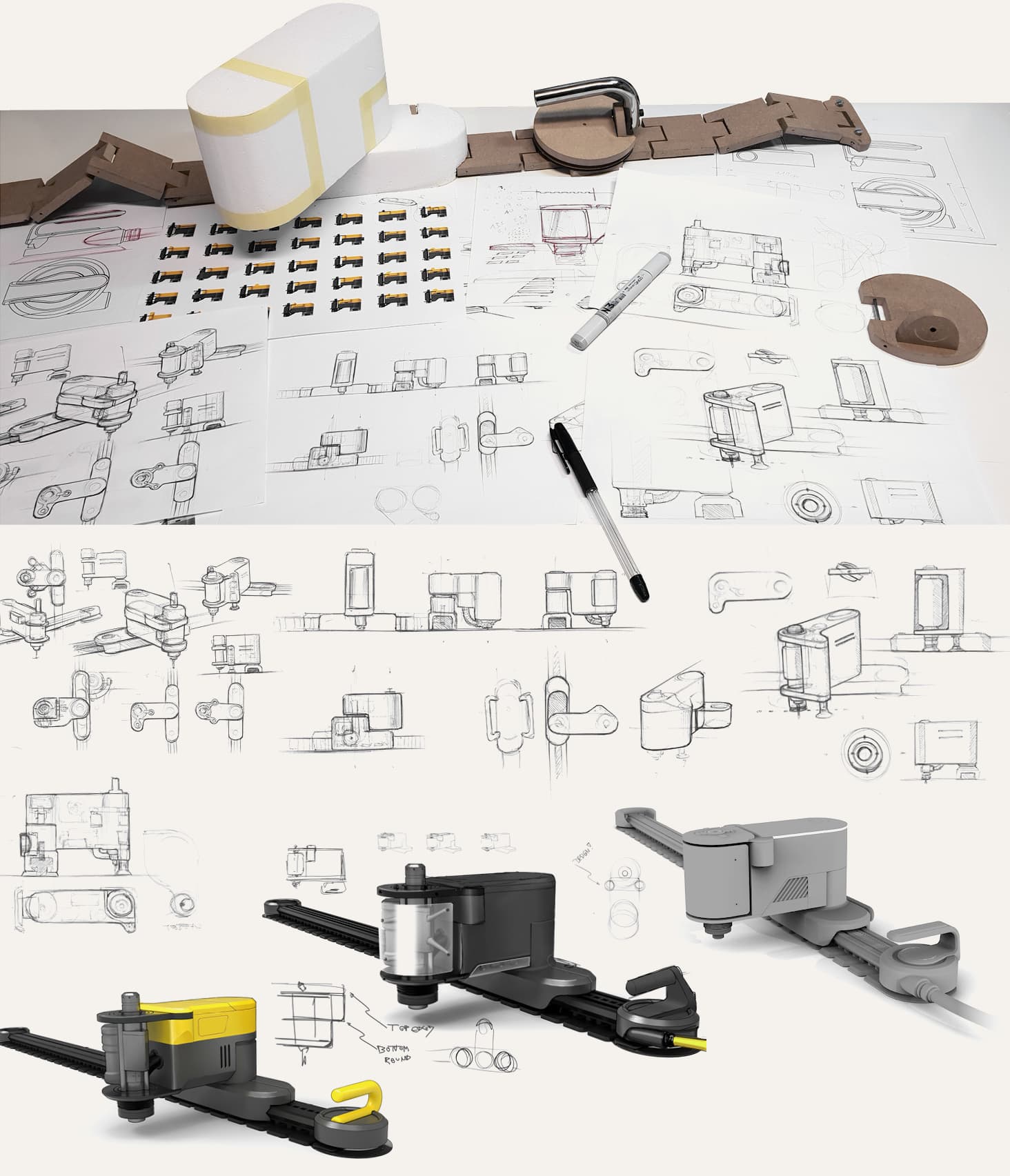 Form development — ideation sketches and evolution